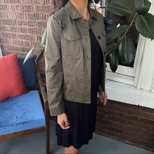 Chico’s Deep Olive Embellished Utility Jacket